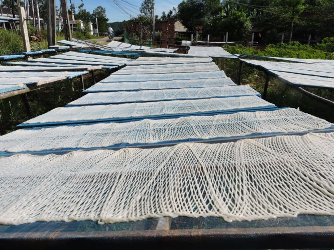 Những tấm phở sắn được phơi dọc các con đường, nơi gò đôi - Ảnh: T.LY
