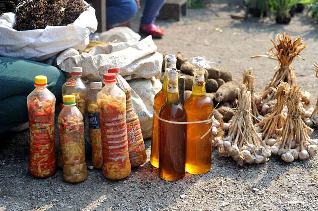 Mật ong rừng, ớt ngâm măng, tỏi... là những món có thể mua về làm quà