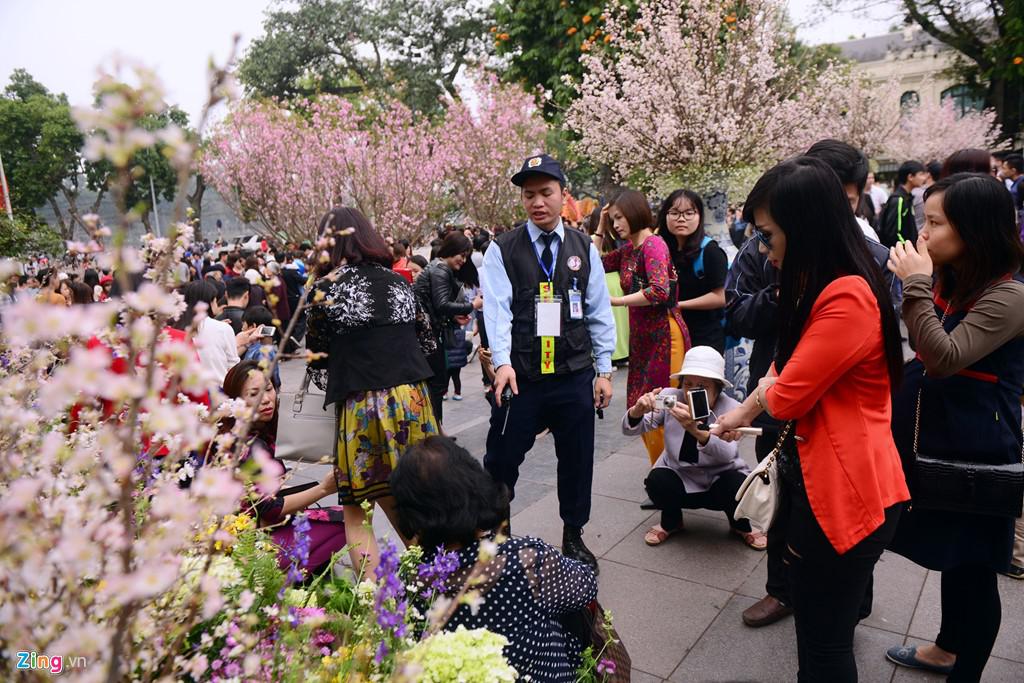 Những hình vi phản cảm như ngồi lên thềm hoa, bẻ cành, ngắt hoa, trèo qua hàng rào ngay lập tức bị các nhân viên an ninh nhắc nhở.
