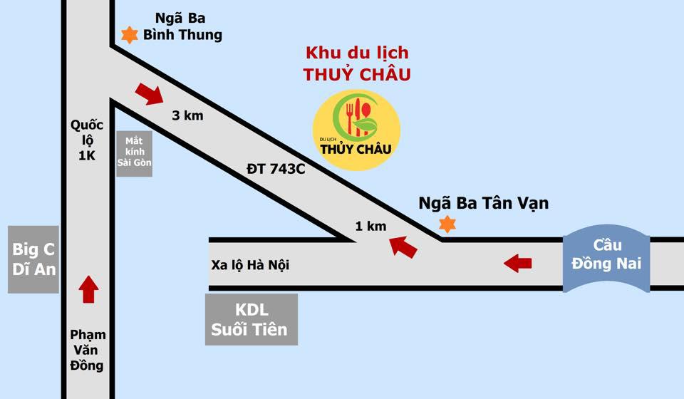 Hướng dẫn đường đi đến Khu du lịch Thủy Châu. Ảnh: Facebook  Du Lịch Sinh Thái Thủy Châu