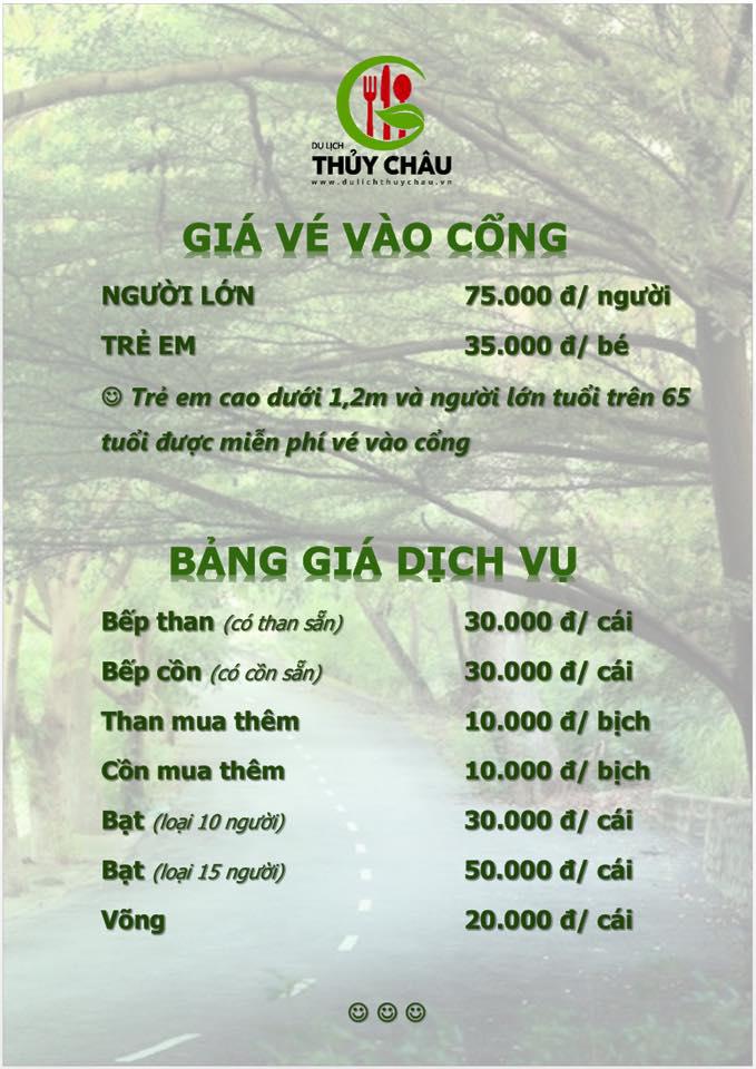 Bảng giá vé tham khảo. Ảnh: dulichthuychau.com