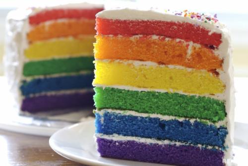 Bánh cầu vồng: Thay thế cho những chiếc bánh bông lan đơn điệu với chỉ độc nhất một màu vàng, năm qua có sự xuất hiện của một loại bánh mới tràn đầy sinh khí, đó chính là bánh cầu vồng. Chỉ với một lát bánh, nhưng bạn sẽ nhìn thấy được các màu như đỏ, tím, vàng, xanh da trời, cam...  Khi thưởng thức loại bánh này, bạn sẽ cảm nhận chút vị ngọt của kem, mùi thơm của bột bánh. Đối với những bạn thích sự phá cách, bánh cầu vồng được xem như "làn gió mới" cho những món ăn vặt mới xuất hiện trong năm 2015. Một lát bánh cầu vồng có giá khoảng 60.000 đến 80.000 đồng.