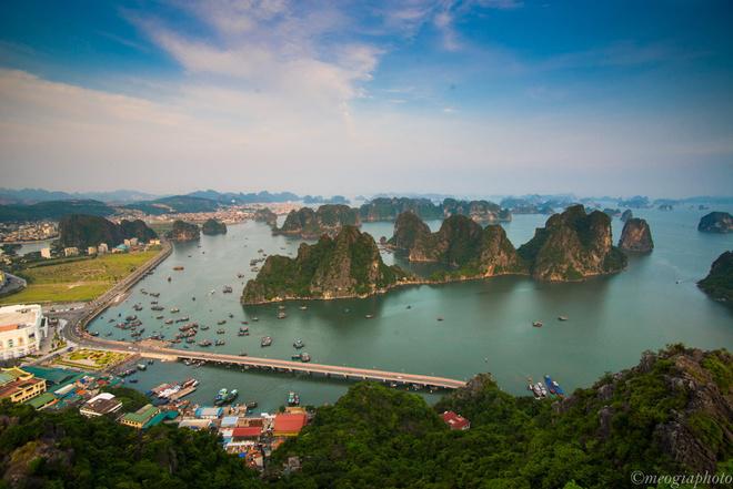 Một góc nhìn khác lạ về vịnh Hạ Long từ ngọn núi Bài Thơ. Là một trong 2 vịnh biển đẹp nhất Việt Nam bên cạnh vịnh Nha Trang, vịnh Hạ Long là nơi thường xuyên đón các tàu du lịch quốc tế.